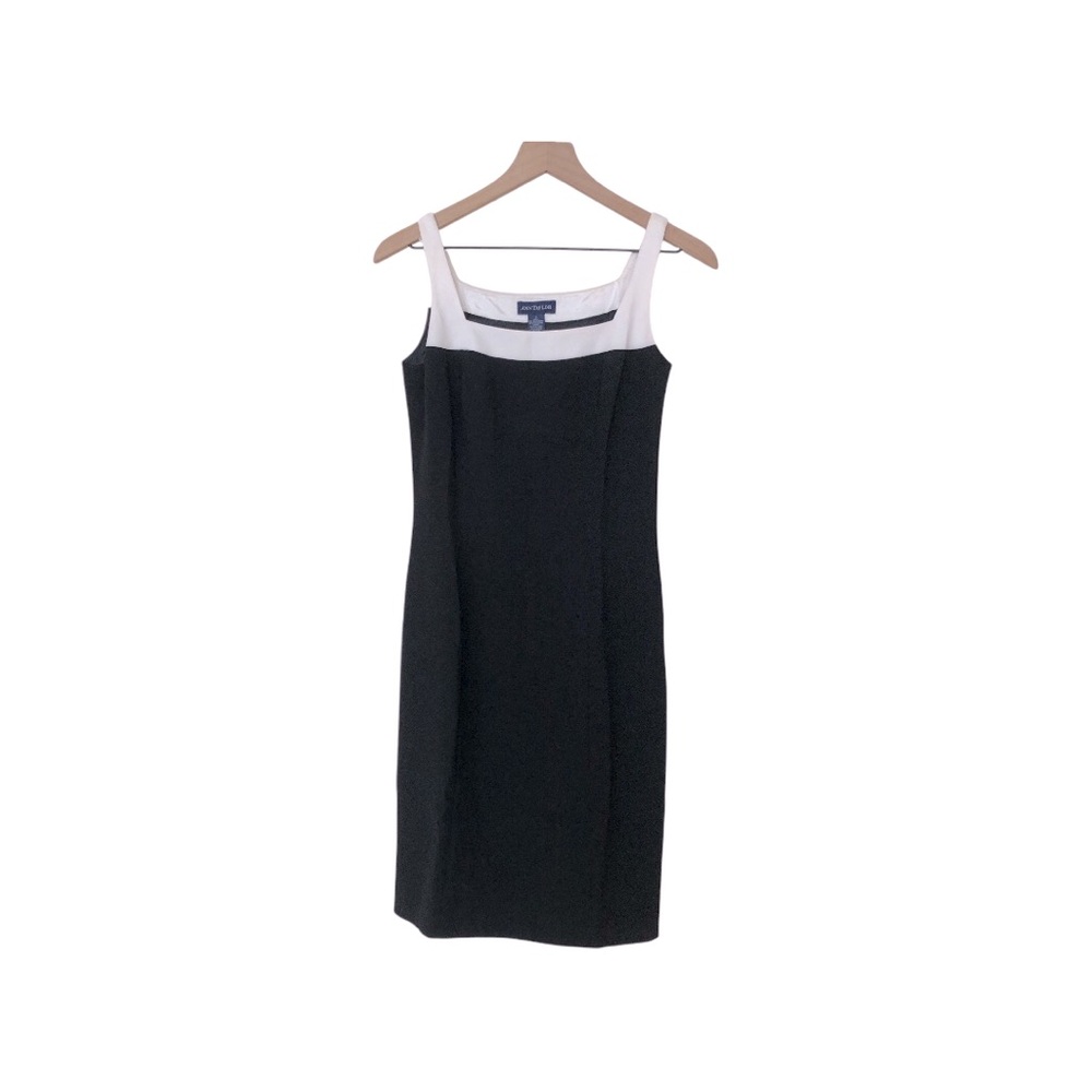Ann Taylor.  Black White Square Neck Sleeveless Pencil Midi Dress Size 2